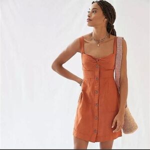 Maeve by Anthropologie Twist Front Tie Back Orange Linen Blend Mini Dress Size S